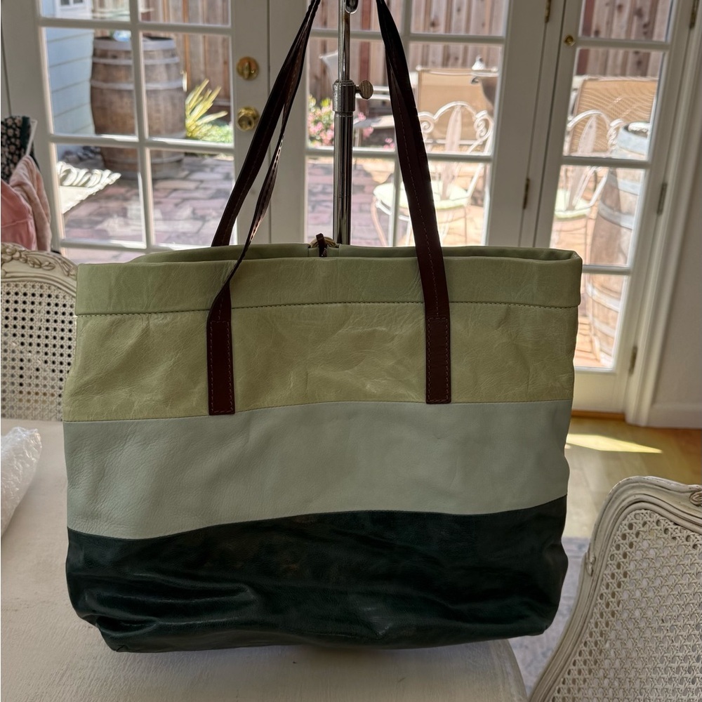 Maliparmi Green Colorblock Leather Tote with Brown Straps - Picture 3 of 3